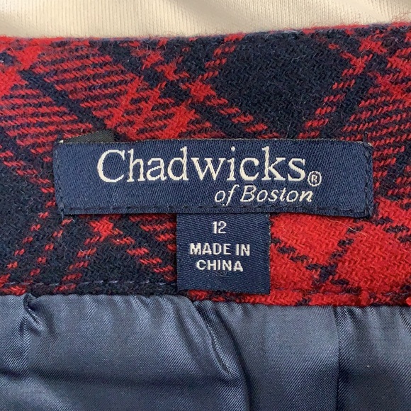 Chadwicks of Boston Red and Navy Plaid Wool Blend Skirt Size 12 - Picture 5 of 8